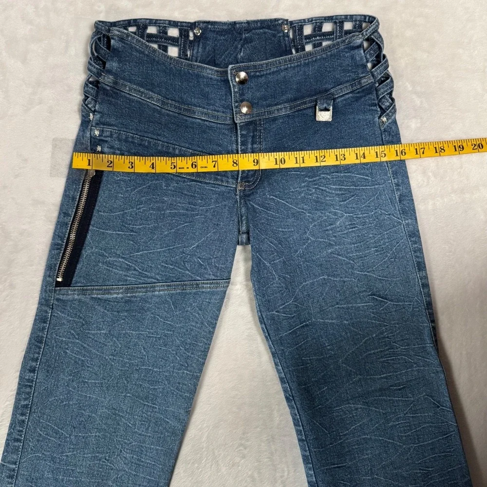 Y2K‎ 90s Cut Out Caged Waist Low Rise Jeans 4 2 Cuffed Convertible Rave Vintage